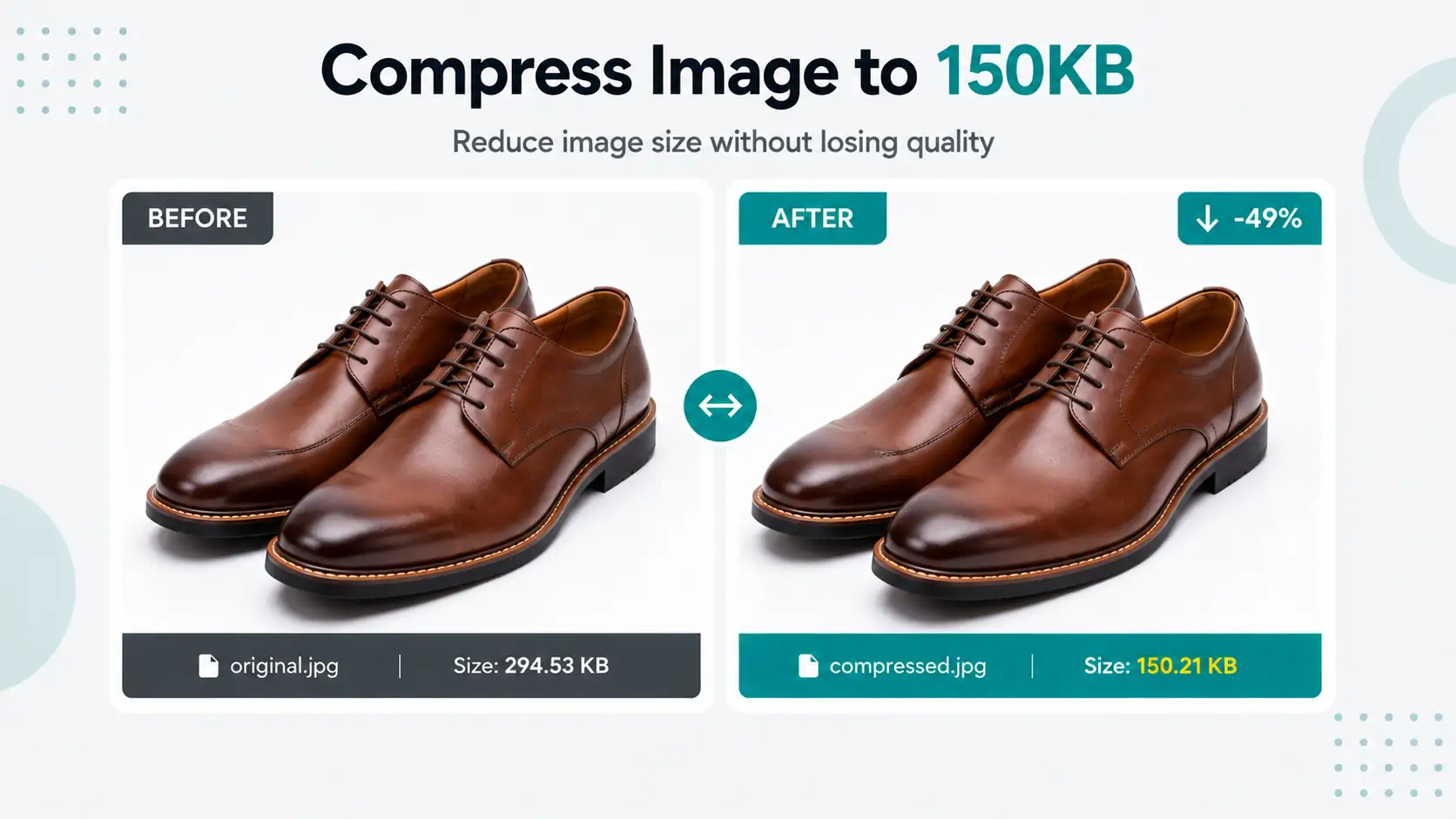 Before and after example of an image compressed to 150KB