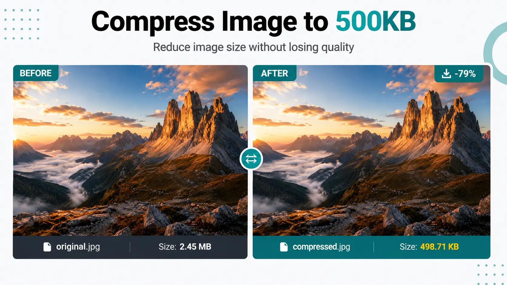 Before and after example of an image compressed to 1MB