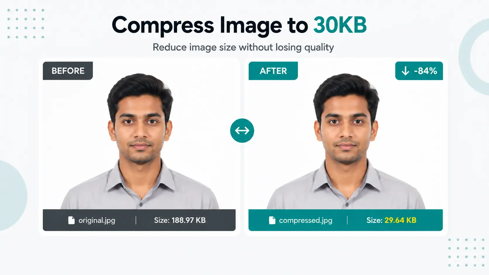 Before and after example of an image compressed to 30KB