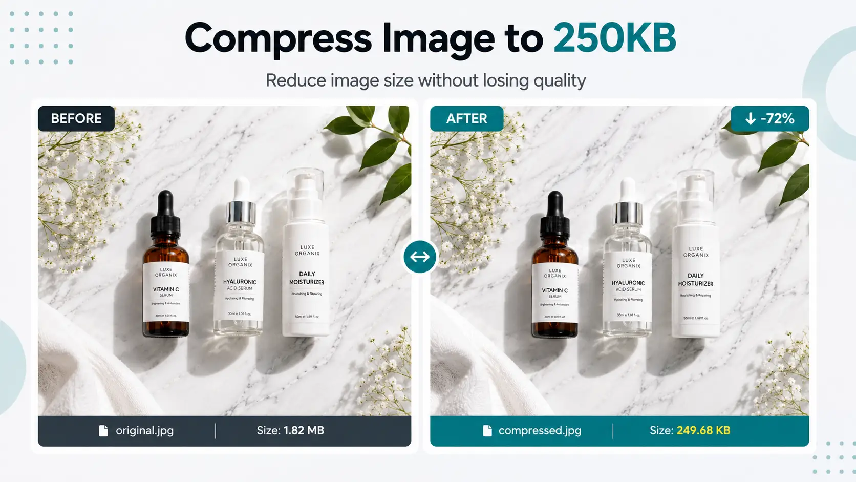 Before and after example of an image compressed to 350KB