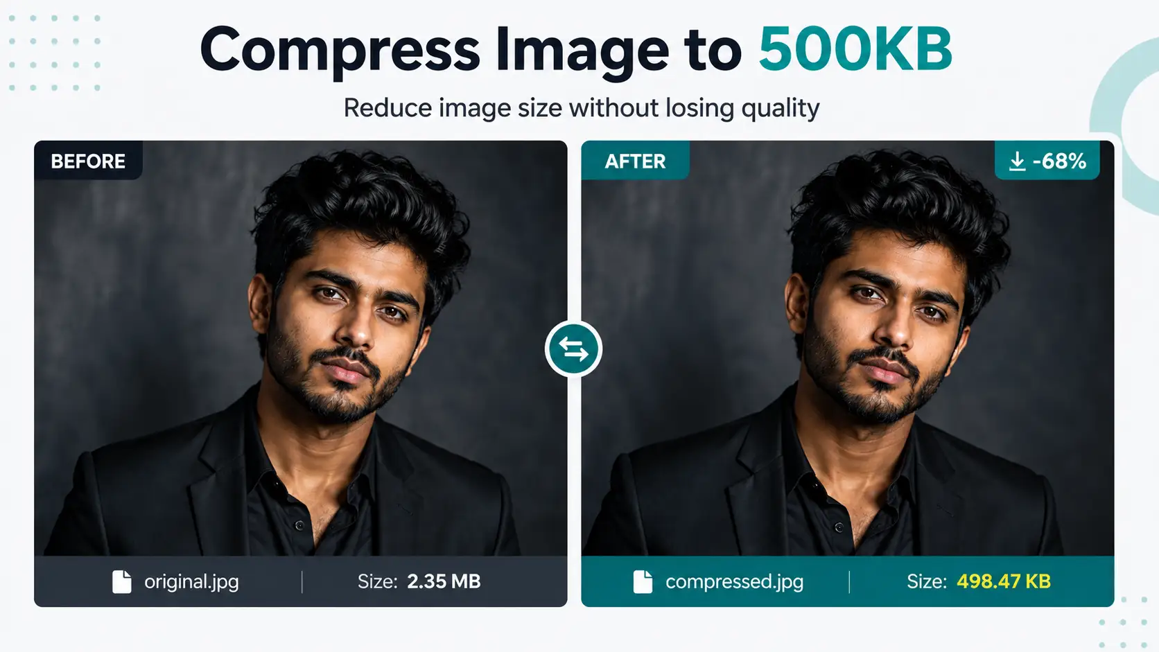 Before and after example of an image compressed to 500KB
